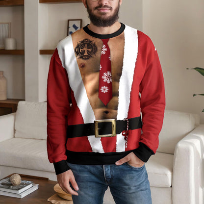 Firefighter Santa Ugly Christmas Sweater, Funny Body Holiday Design