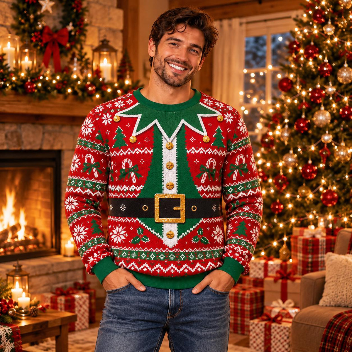 Elf Ugly Christmas Sweater, Funny Festive Holiday Pullover