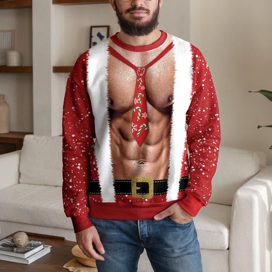 Firefighter Santa Ugly Christmas Sweater, Funny Body Holiday Design