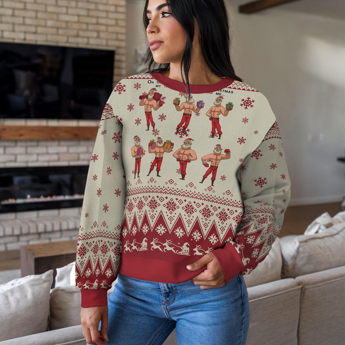Hockey Ugly Christmas Sweater, Funny Santa Ice Hockey Design