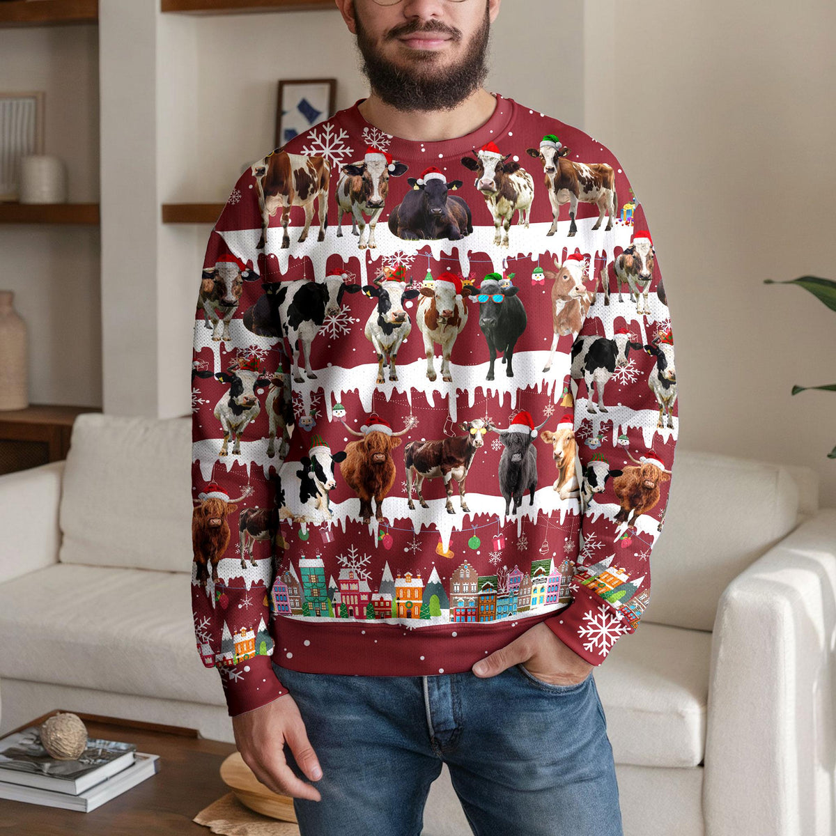 Cow Ugly Christmas Sweater, Funny Farm Animal Design For Cattle Lovers