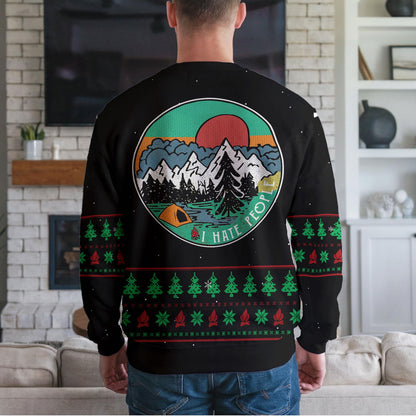 Funny Bear Drinking Beer Ugly Christmas Sweater, Ho Ho Ho Camping Design
