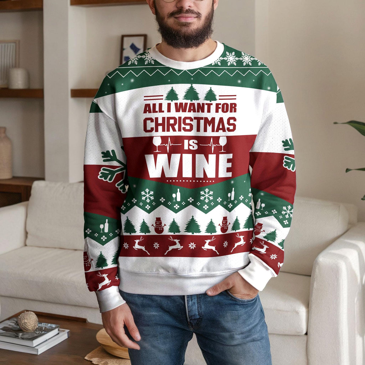 Funny Wine Ugly Christmas Sweater, Holiday Drinking Design For Wine Lovers