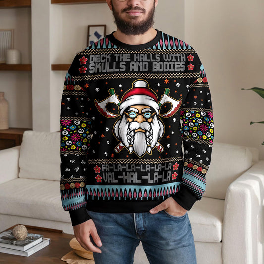 Viking Santa Ugly Christmas Sweater, Funny Skull Warrior Design