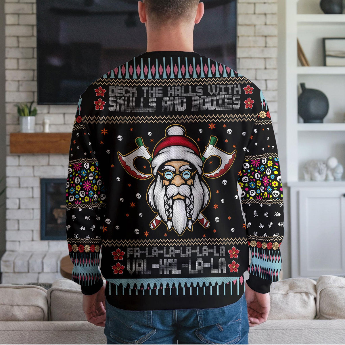Viking Santa Ugly Christmas Sweater, Funny Skull Warrior Design