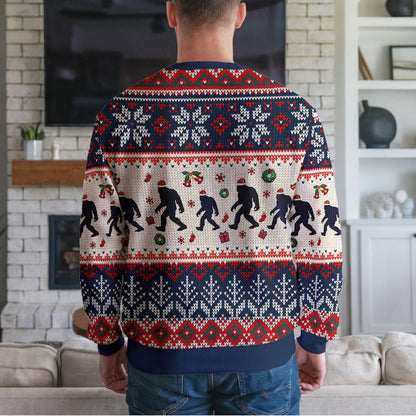 Bigfoot Ugly Christmas Sweater, Funny Sasquatch Santa Hat Design