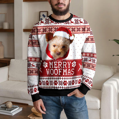 Personalized Merry Woofmas Dog Ugly Christmas Sweater, Custom Puppy Design