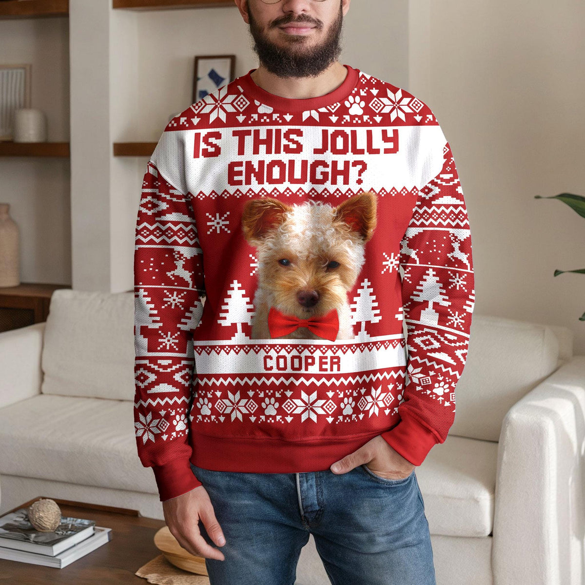 Personalized Dog Photo Ugly Christmas Sweater, Custom Funny Jolly Dog Design
