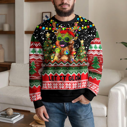 Let It Glow Dog Ugly Christmas Sweater, Christmas Lights Reindeer Dog Design