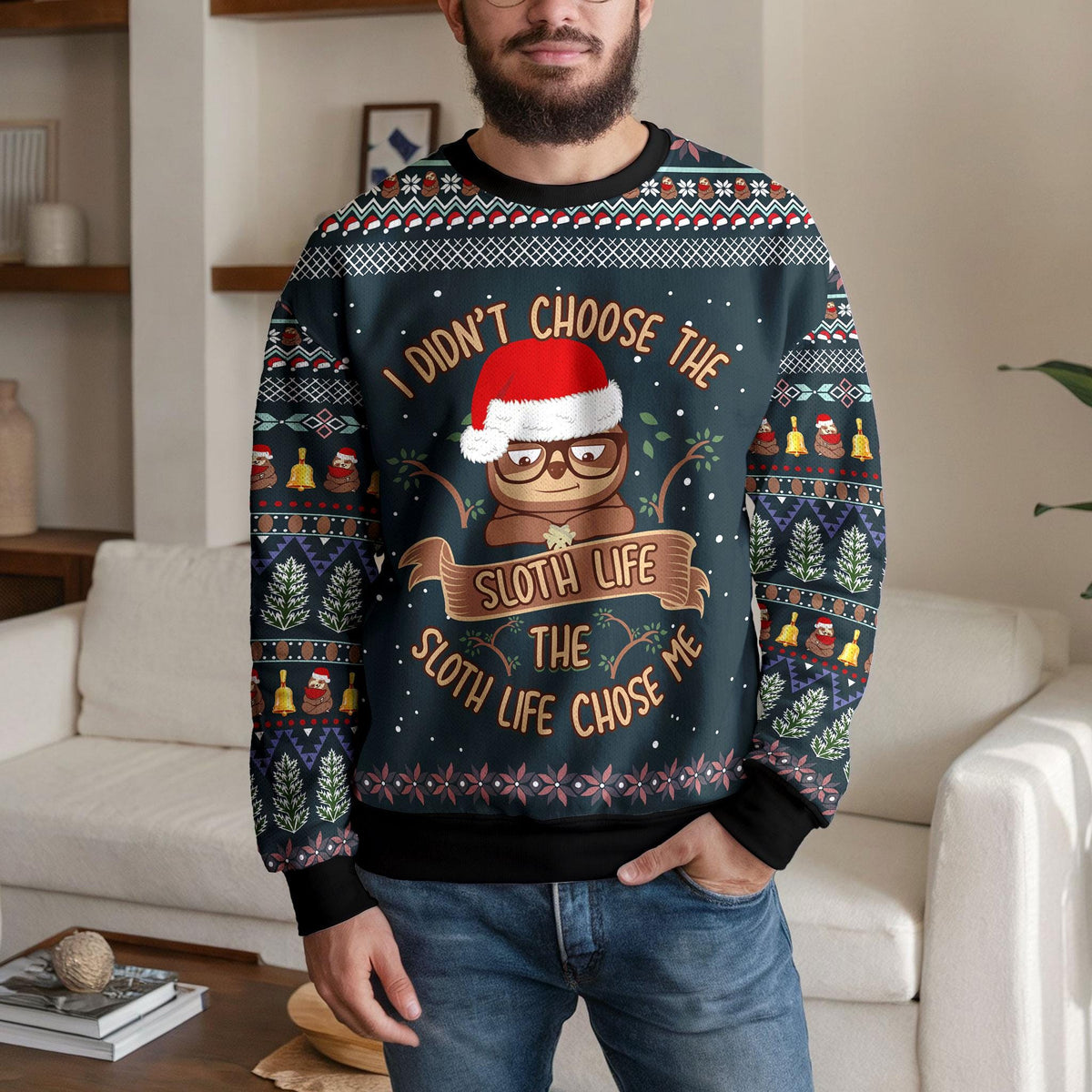 Sloth Ugly Christmas Sweater, Funny Santa Sloth Holiday Design