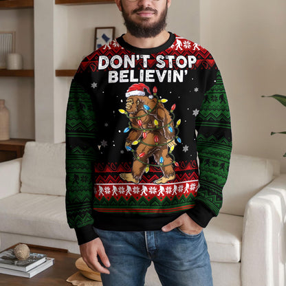 Bigfoot Ugly Christmas Sweater, Sasquatch Christmas Lights Design