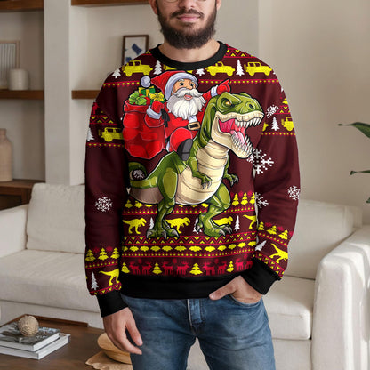 Santa T-rex Ugly Christmas Sweater, Funny Dinosaur Holiday Design