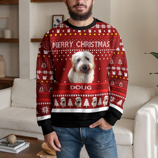 Personalized Dog Photo Ugly Christmas Sweater, Custom Dog Name Design