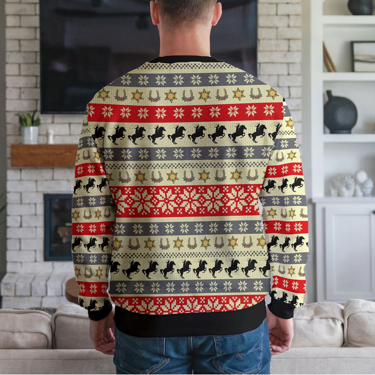 Barrel Racing Ugly Christmas Sweater, Cowgirl Western Horse Design