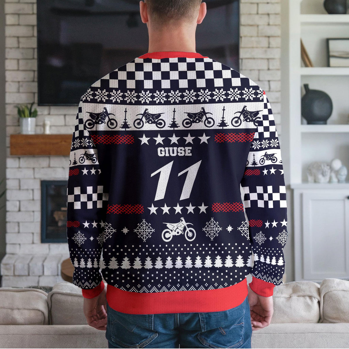 Motocross Ugly Christmas Sweater, Dirt Bike Motorcycle Rider Design