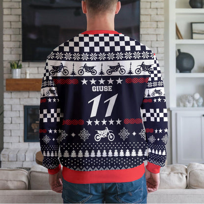 Motocross Ugly Christmas Sweater, Dirt Bike Motorcycle Rider Design
