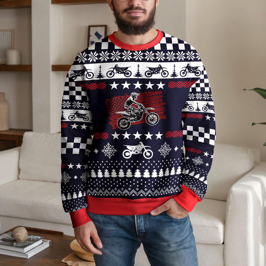 Motocross Ugly Christmas Sweater, Dirt Bike Motorcycle Rider Design