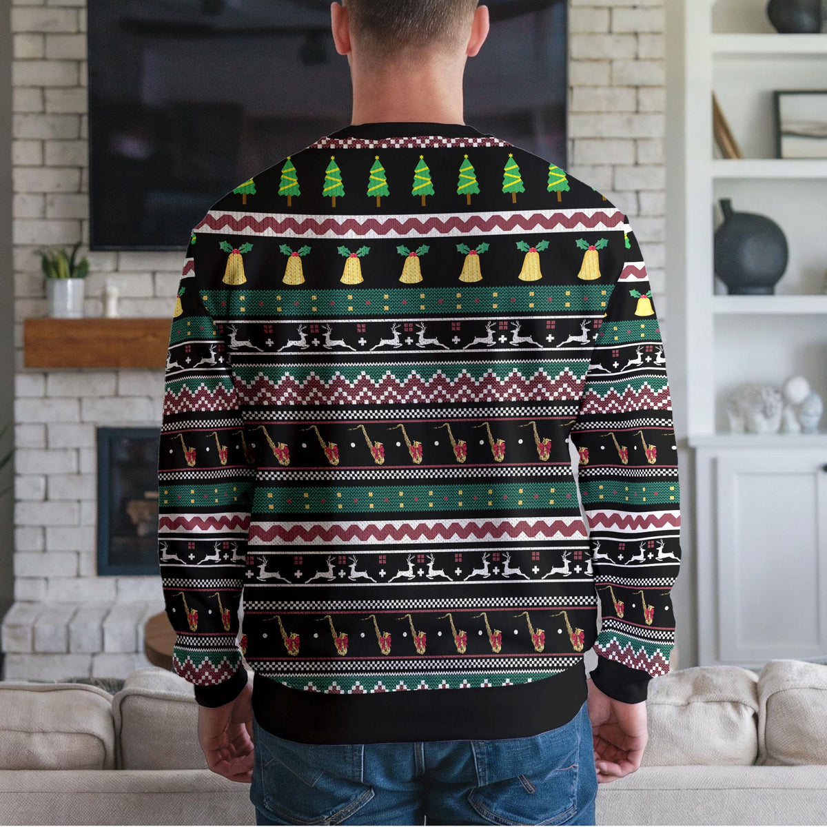 Saxophone Santa Ugly Christmas Sweater, Funny Sax Player Design