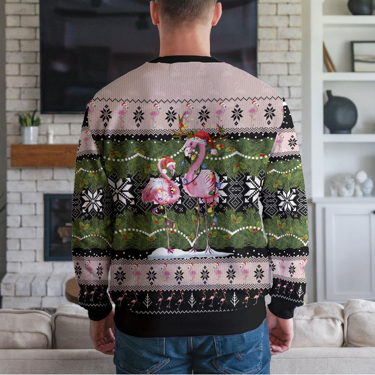 Pink Flamingo Ugly Christmas Sweater, Funny Tropical Holiday Design