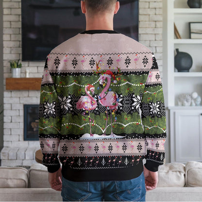Pink Flamingo Ugly Christmas Sweater, Funny Tropical Holiday Design