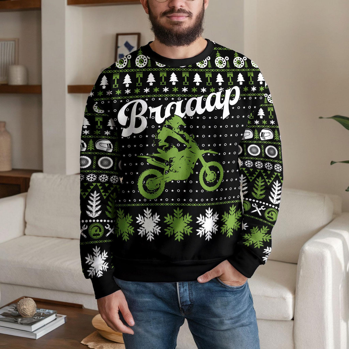 Motocross Ugly Christmas Sweater, Funny Dirt Bike Motorcycle Design