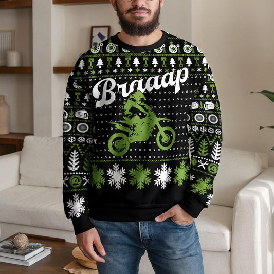 Motocross Ugly Christmas Sweater, Funny Dirt Bike Motorcycle Design