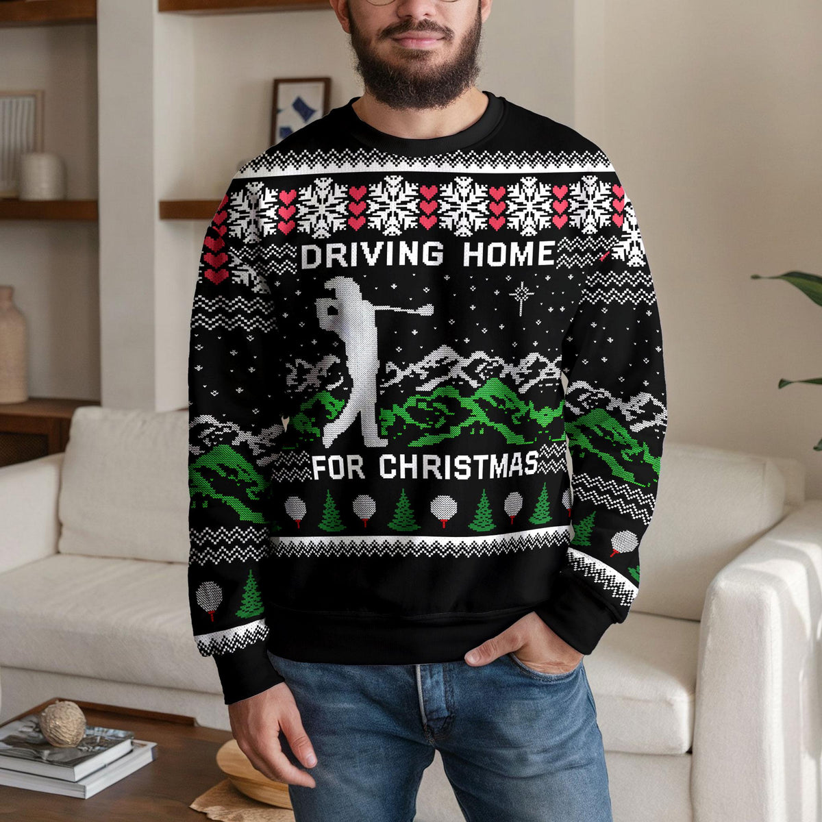 Driving Home For Christmas Golf Ugly Sweater, Funny Golfer Design