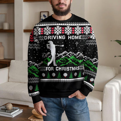 Driving Home For Christmas Golf Ugly Sweater, Funny Golfer Design