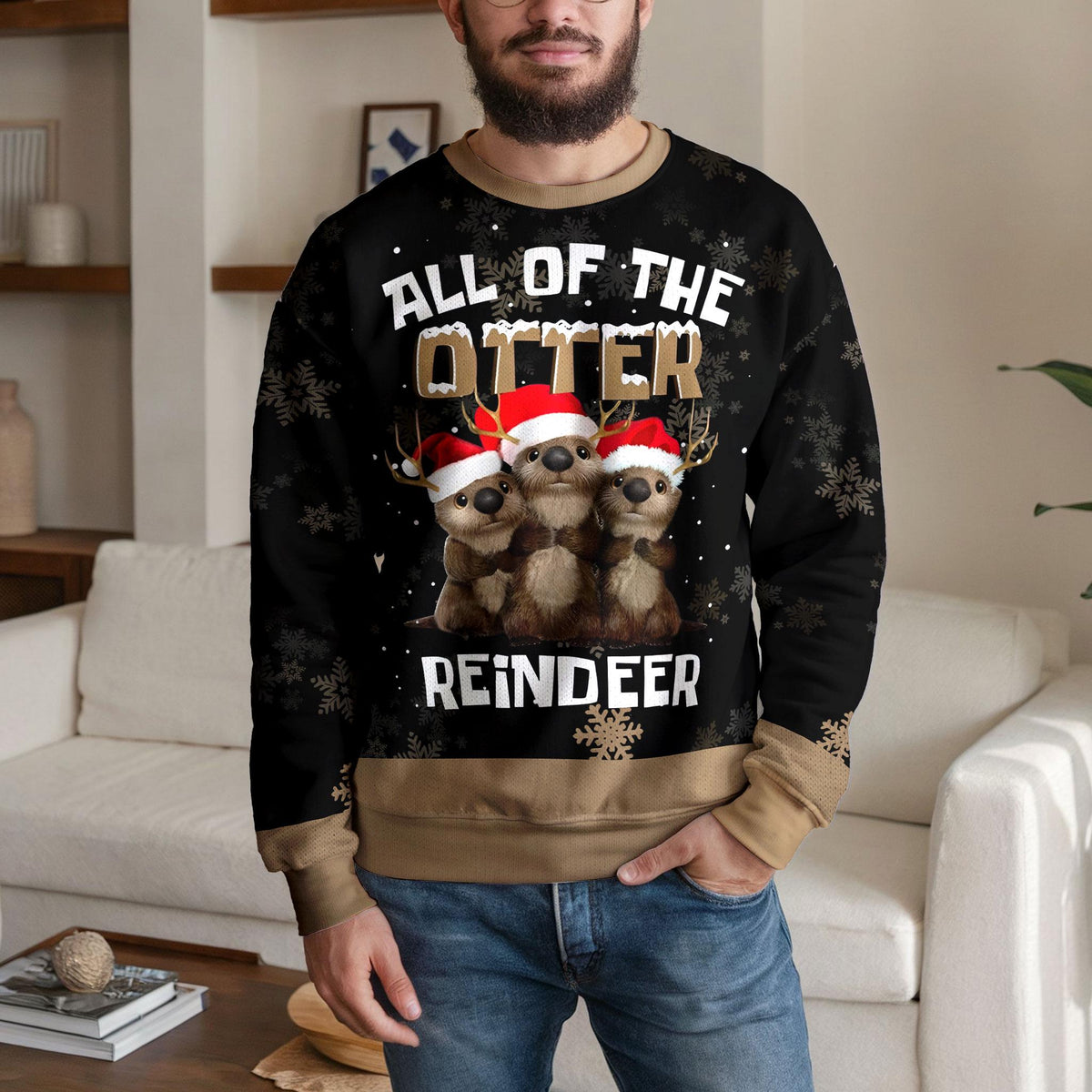 Otter Ugly Christmas Sweater, Funny Reindeer Otter Santa Hat Design