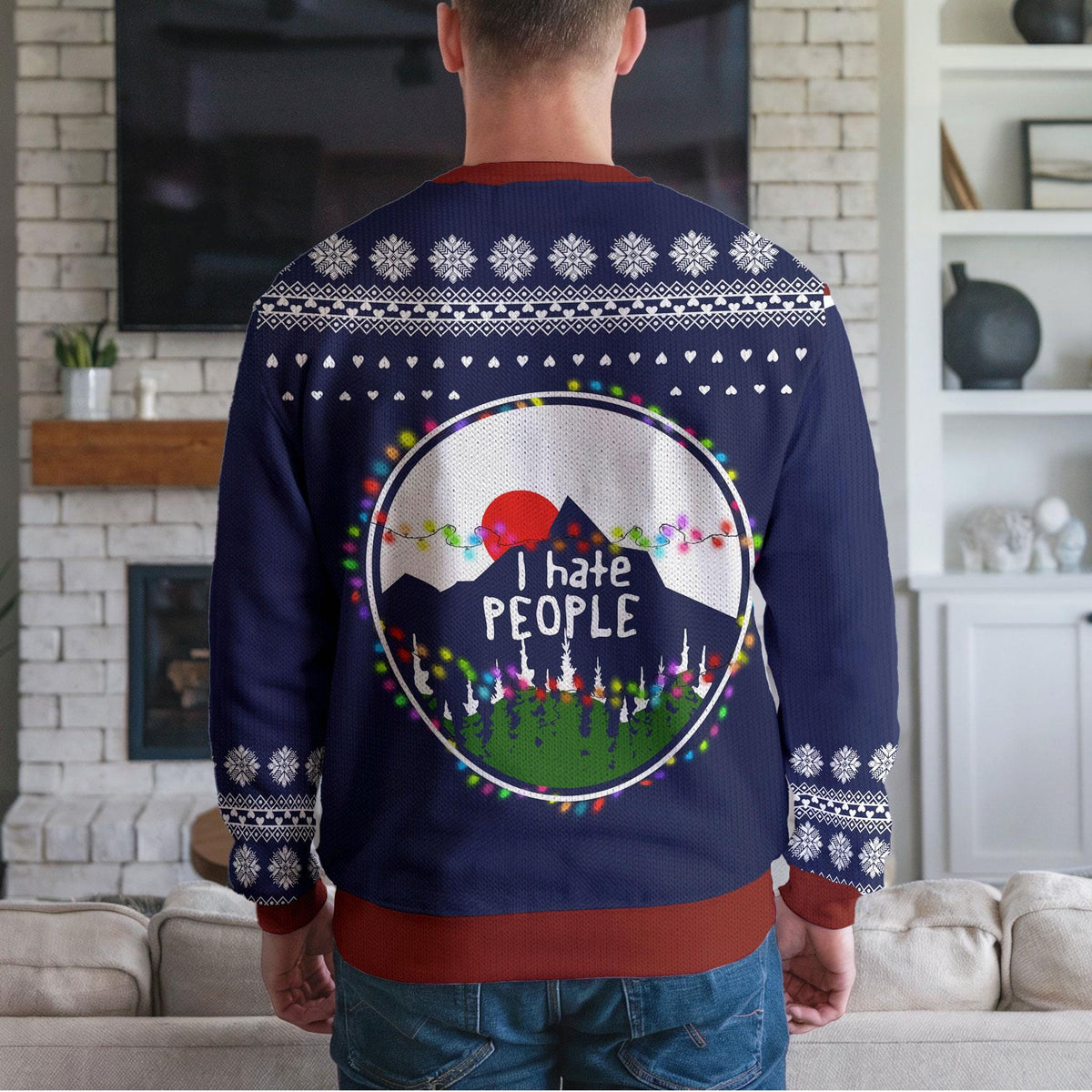Bigfoot Ugly Christmas Sweater, Sasquatch Christmas Lights Design