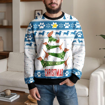 Dachshund Ugly Christmas Sweater, Funny Wiener Dog Holiday Design