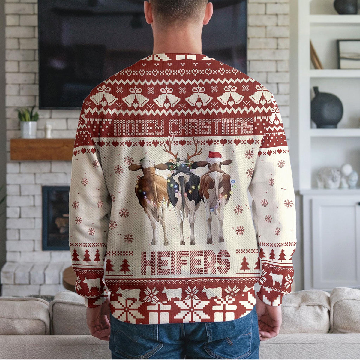 Moody Christmas Cow Ugly Christmas Sweater, Funny Farm Animal Design