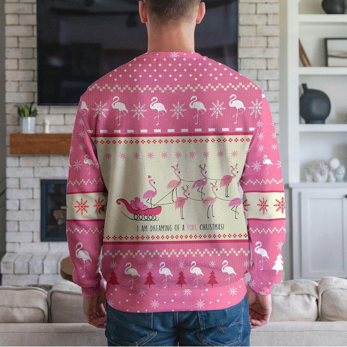 Pink Flamingo Ugly Christmas Sweater, Funny Pink Holiday Design