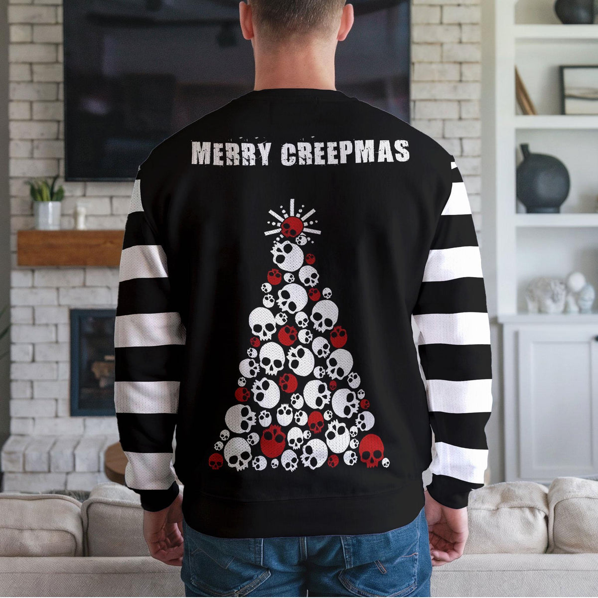 Santa Skull Ugly Christmas Sweater, Gothic Candy Cane Holiday Design