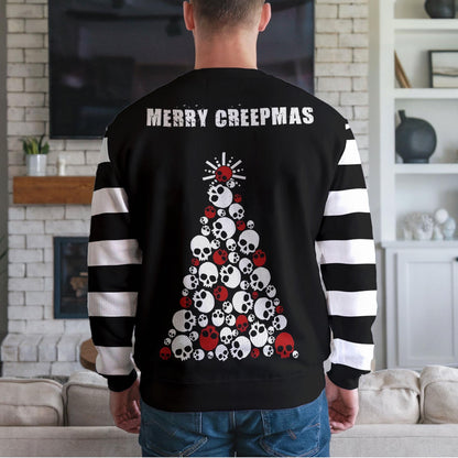 Santa Skull Ugly Christmas Sweater, Gothic Candy Cane Holiday Design