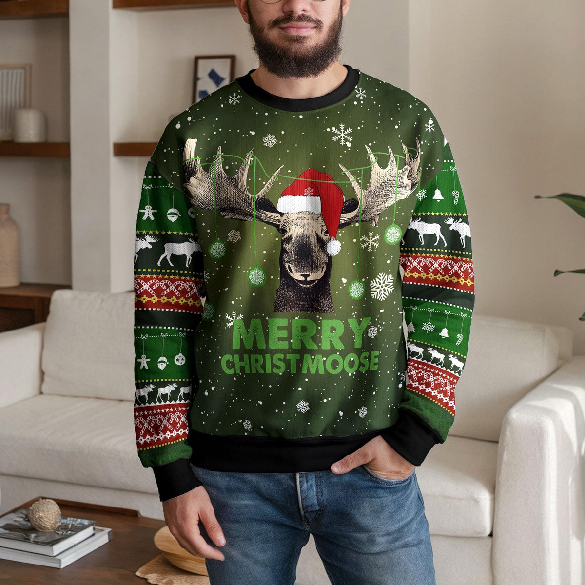 Merry Christmoose Ugly Christmas Sweater, Funny Moose Holiday Design