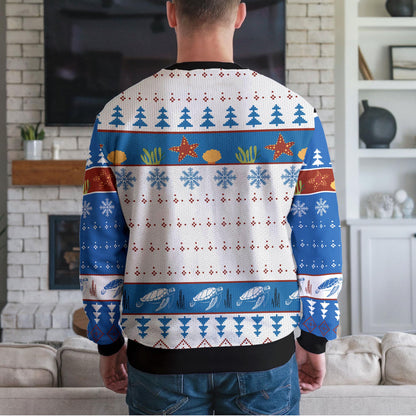 Sea Turtle Ugly Christmas Sweater, Christmas Lights Ocean Design