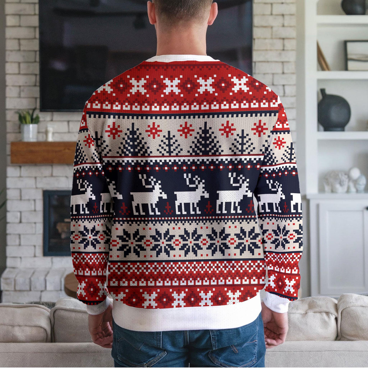 Reindeer Ugly Christmas Sweater, Nordic Deer Fair Isle Design