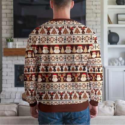 Santa Reindeer Ugly Christmas Sweater, Nordic Fair Isle Holiday Design