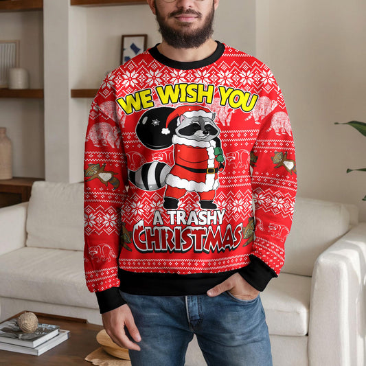 Trash Panda Raccoon Ugly Christmas Sweater, Funny Santa Raccoon Design
