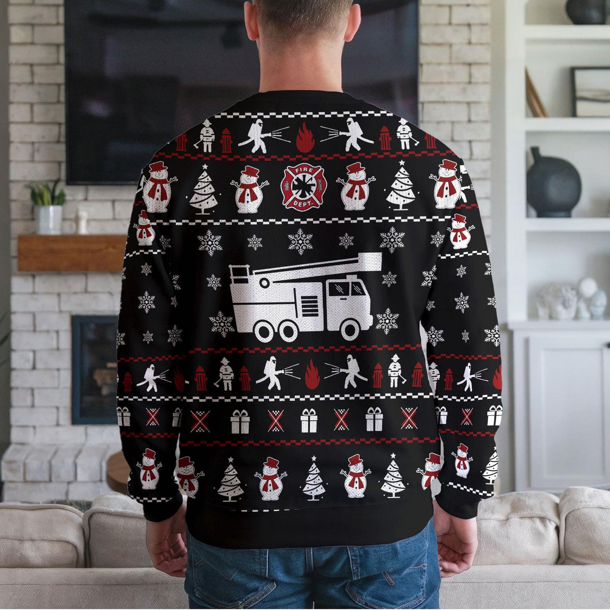 Firefighter Ugly Christmas Sweater, Funny Fire Truck And Fire Department Design