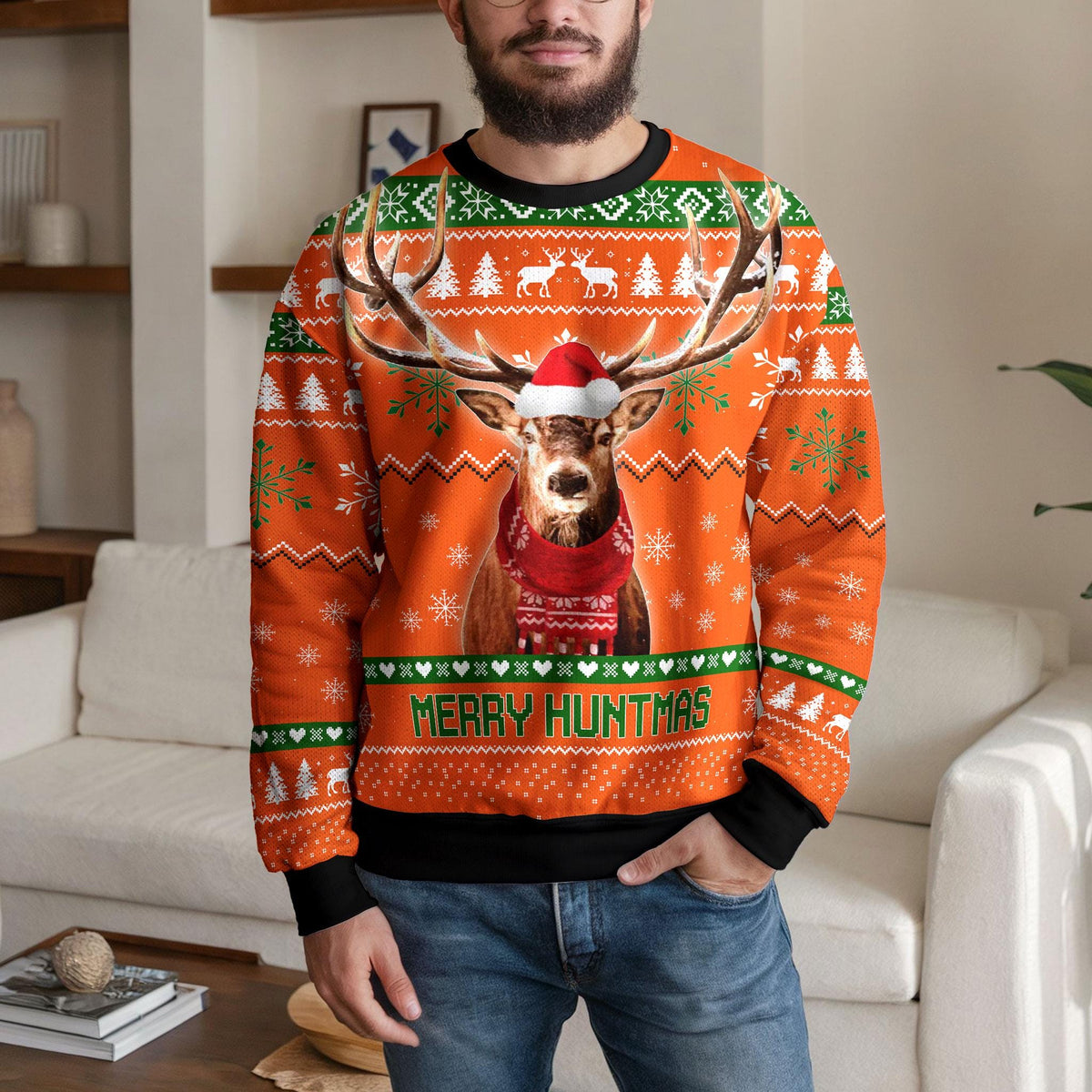 Merry Huntmas Deer Hunting Ugly Christmas Sweater, Funny Hunter Design