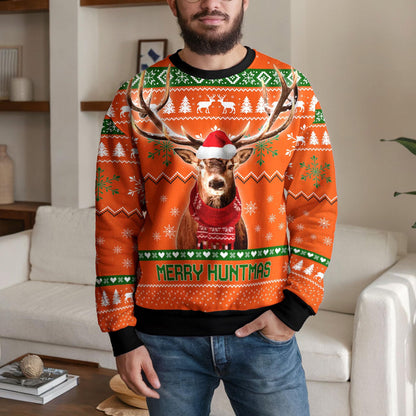 Merry Huntmas Deer Hunting Ugly Christmas Sweater, Funny Hunter Design