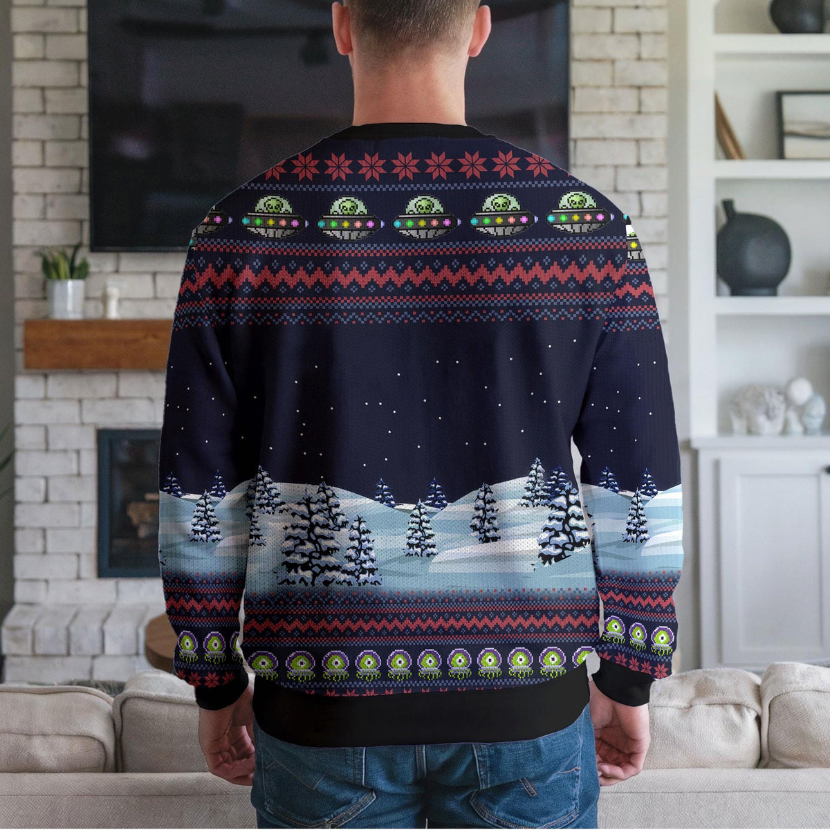 Ufo Abducting Santa Ugly Christmas Sweater, Funny Alien Sci-fi Design