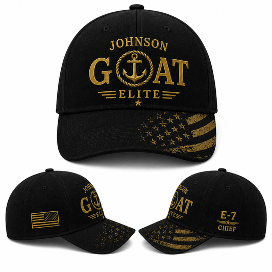 Custom US Navy Chief GOAT Legacy Baseball Cap Personalized Name Rank E7 E8 E9 Veteran Military Hat